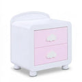 Mesita de noche con dos cajones y tiradores decorativos - blanco/rosa