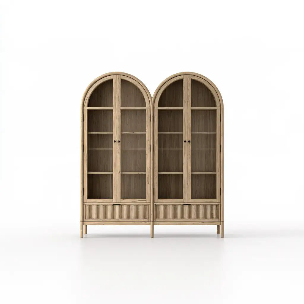 Vitrina con doble remate arqueado - beige