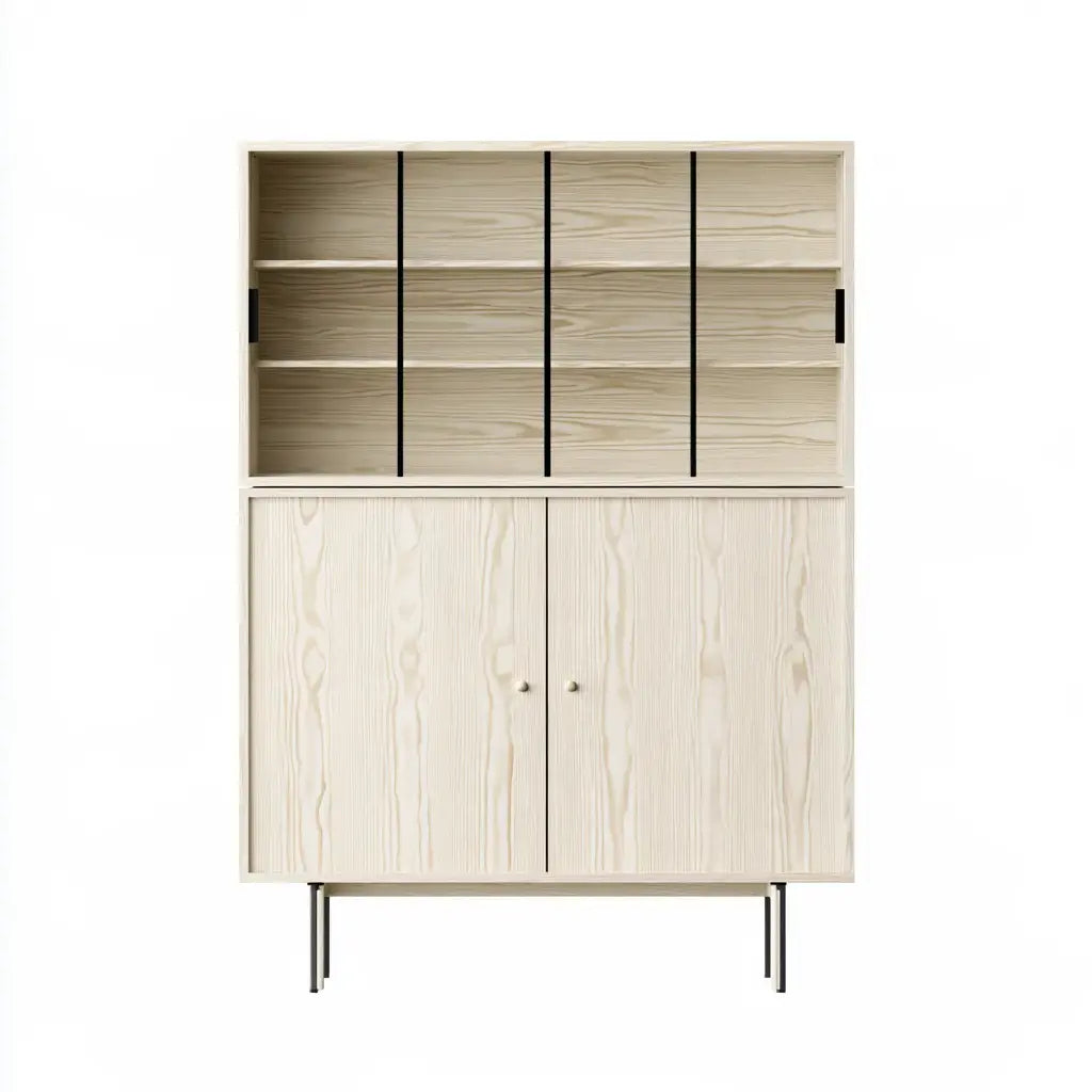 Aparador con estantes superiores y puertas inferiores - beige