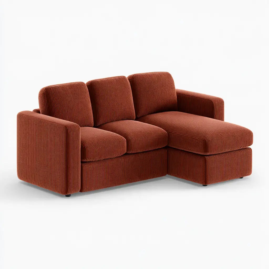Sofá con asiento alargado y tapizado acanalado - naranja