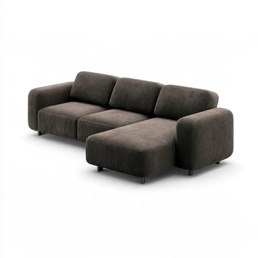 Sofá con asiento alargado y brazos redondos - gris