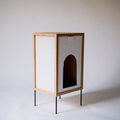 Caseta para gato con entrada arqueada y frente estriado - beige/gris